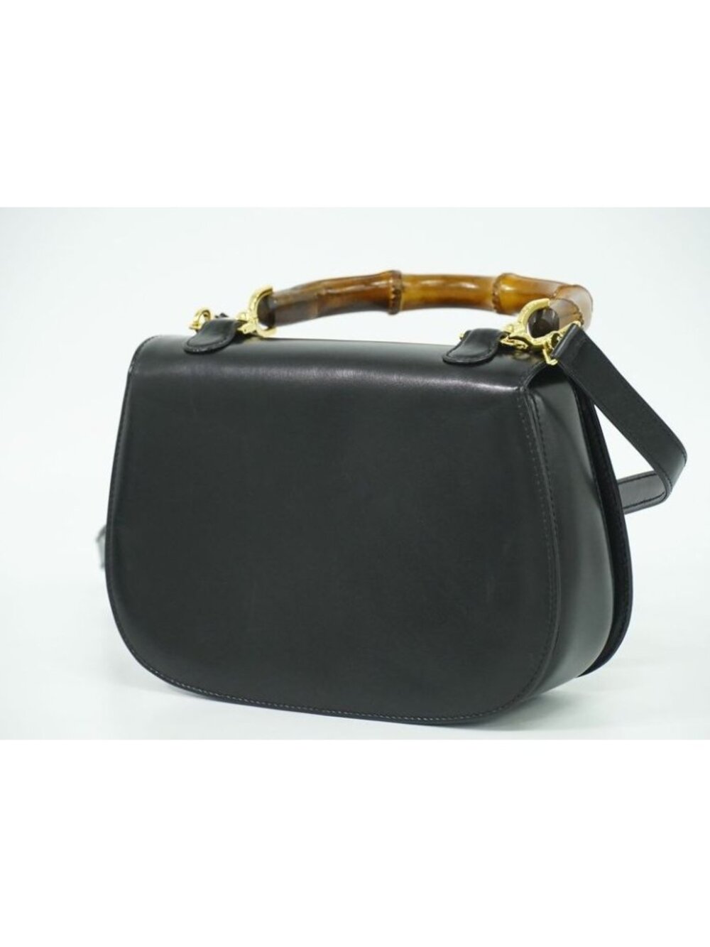 Gucci Bamboo 2-Way Shoulder Bag Handbag Pochette Leather Black - Picture 2 of 9